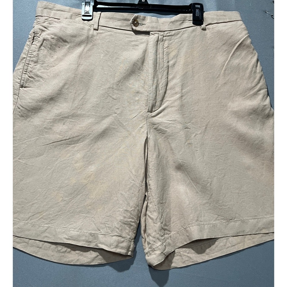 Daniel Cremieux Classics Mens Tan Linen Flat Front Shorts Size 40 Khaki